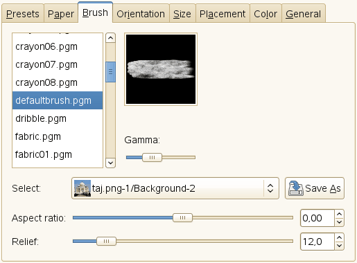Brush tab options