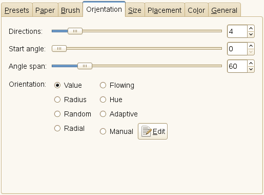 Orientation tab options
