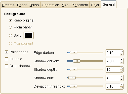 General tab options