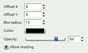 Drop Shadow filter options