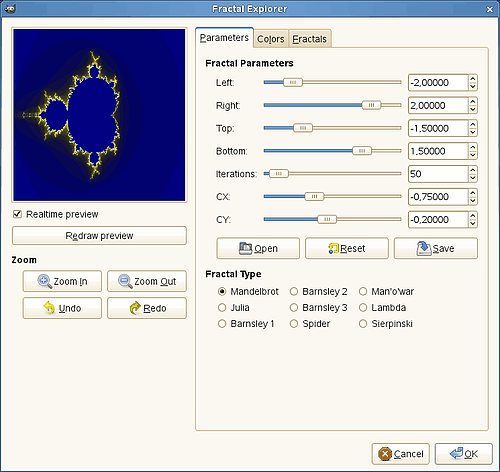 Fractal Explorer filter options