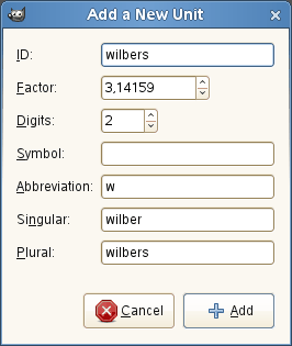 The New Unit dialog