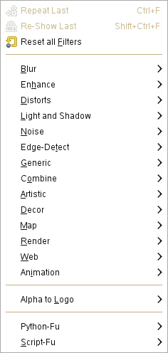 The Filters menu