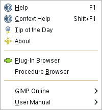 Contents of the Help menu