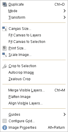 The Contents of the Image Menu