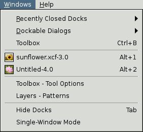 Contents of the Windows Menu